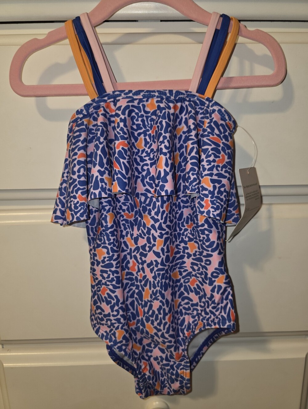 The Oaks Apparel Girls Pink & Blue Ruffle One-Piece Swimsuit